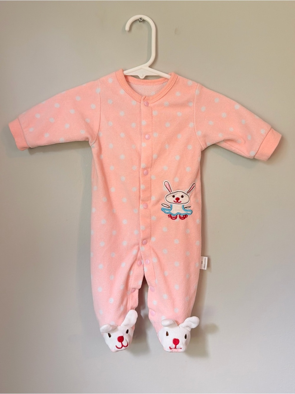 child of mine Pink Polka-Dot Bunny Footed One-Piece